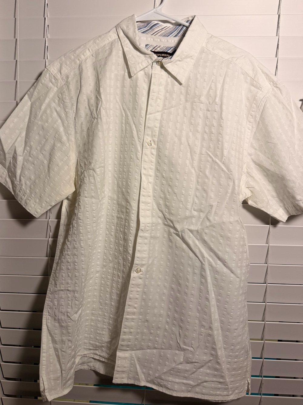 Johnston & Murphy Cream Textured Short-Sleeve Button-Down Shirt